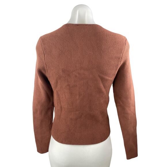 Abercrombie & Fitch Brown Long Sleeve Ribbed Knit Square Neck Sweater Top Size L - Picture 2 of 4